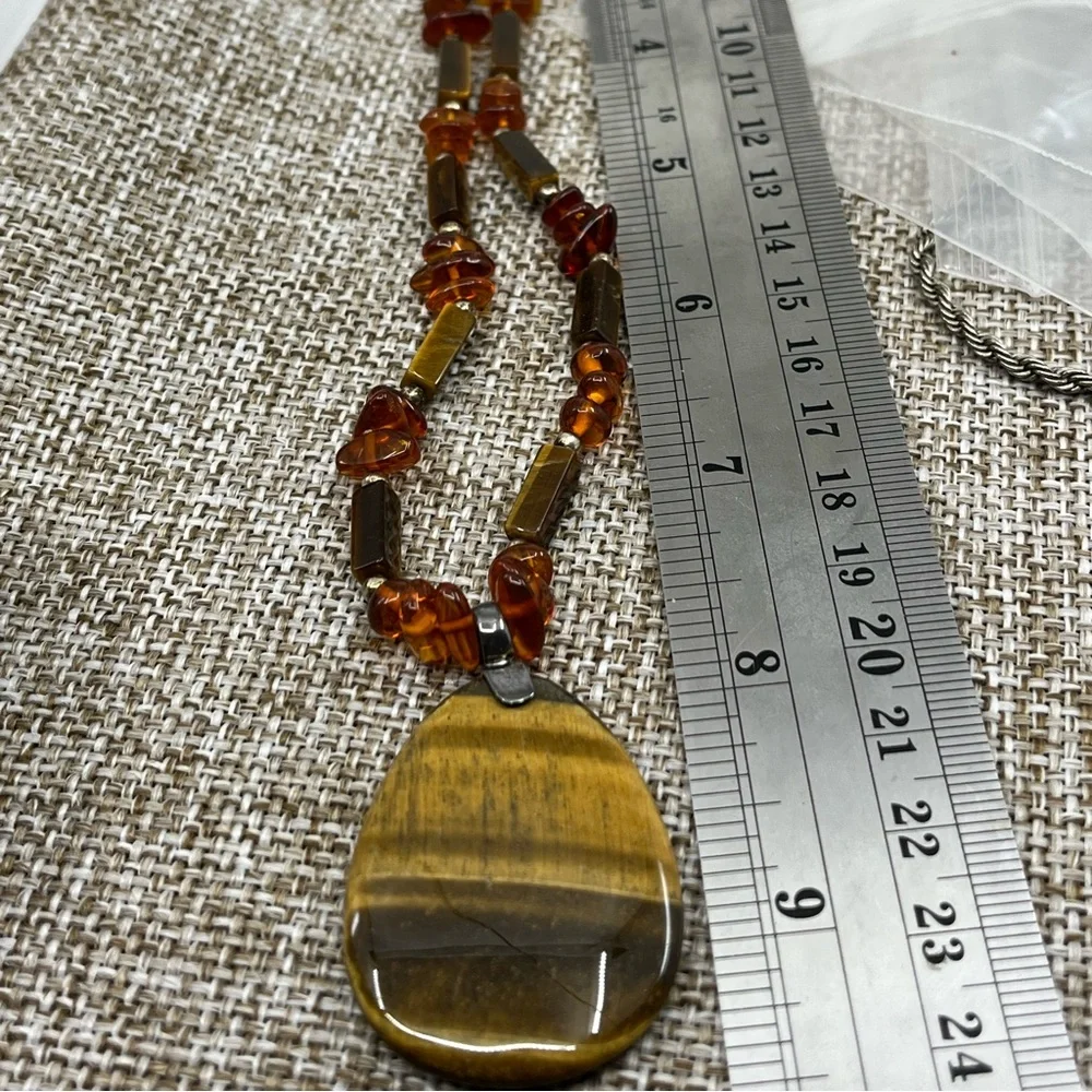 Vintage Adjustable Tiger's Eye Necklace with Sterling Silver Chain - Picture 8 of 16